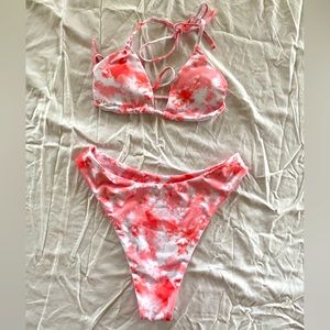 3 piece small pink tye dye bikini